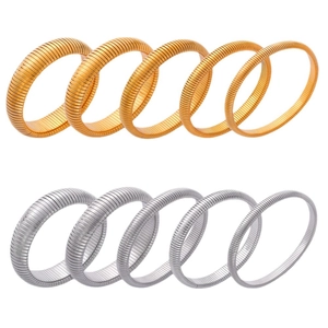Modern gold and silver tubogas style elastic stainless steel striped bangle bracelet