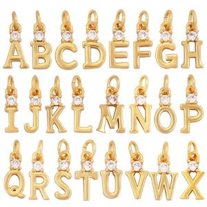 Copper gold-plated A-Z alphabet pendants set with micro-inlaid cubic zirconia