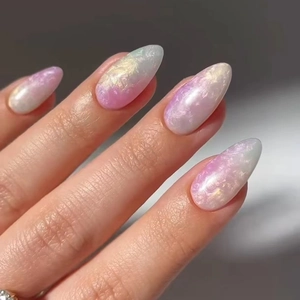 Rainbow Quicksand Press On Nails Almond Shape Gradient Glitter Artificial Nails For Women ABS Plastic Detachable