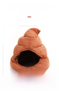 Detailed view of the nylon plush poop hat showing durable 3D shape and fine stitching