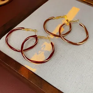 French Retro Twisted Round Hoop Earrings Alloy Enamel Decoration With Silver Earring Post Fashion Jewelry For Women