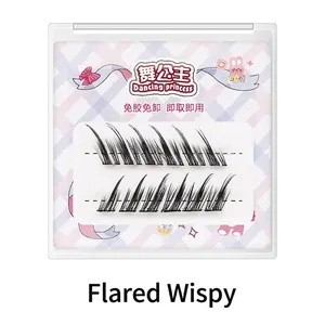 Macro shot of glue-free segmented lashes in Oblique Fly style on white background