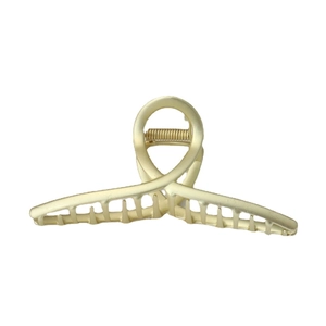 Elegant gold metal hair claw clip with minimalist pearl and rhinestone accents for women