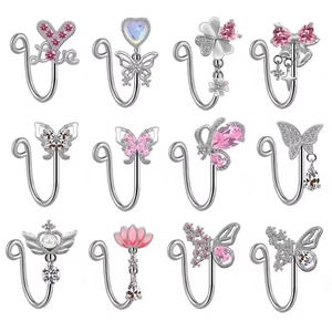 Stainless Steel Nose Clip Non-Piercing Butterfly Heart Saturn Spider Rhinestone Artificial Pearl Elegant Body Jewelry For Women
