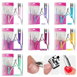 Stainless Steel Manicure Pedicure Tool Including Cuticle Nipper Nail Clipper And Double Headed Pusher With Colorful Handle