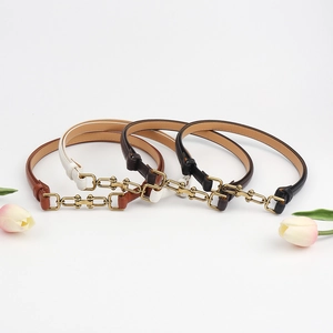 Adjustable faux leather belts for women with vintage bronze buckles in four classic colors