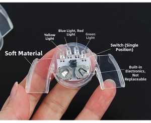 Internal structure of LED flashing mouthpiece showing circuit and colorful lights