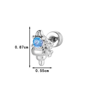 Blue zircon conch stud earring in silver finish measuring 0.87cm by 0.55cm size