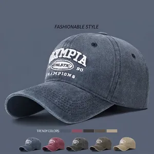 Vintage Washed Cotton Baseball Cap Distressed 3D Athletic Lettering Embroidery Adjustable Casual Sun Hat For Men Women