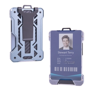Tactical carbon fiber RFID wallet with Apple Airtag holder and metal clip in navy blue