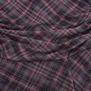 Retro purple plaid long dress for women featuring a backless tie design and soft fabric