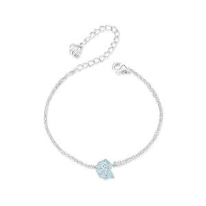 925 Sterling Silver Double Layer Bracelet Light Blue Enamel Conch Shell Pendant Ocean Style Romantic Jewelry For Women