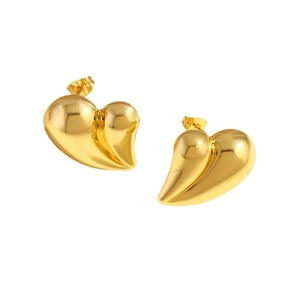 Polished 18K gold heart-shaped stud earrings for women with high-gloss metallic finish