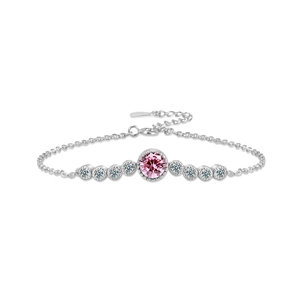 Elegant 925 sterling silver Heart of the Ocean bracelet with pink and clear zircon stones