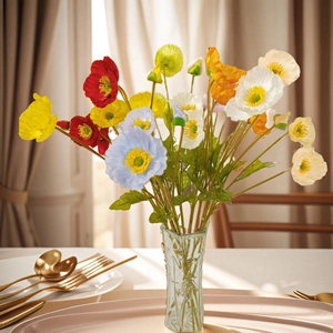 Artificial Poppy Flowers Satin Corn Poppy Stem Realistic Faux Floral For Home Wedding Decor Photography Props Vivid