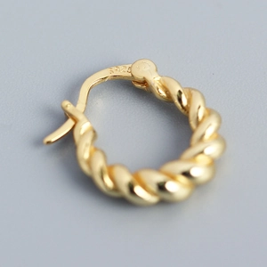Vintage S925 sterling silver twisted U-shape hoop earrings with gold plated metal finish