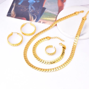 Golden woven necklace, bracelet, earrings, and ring four-piece titanium steel jewelry set