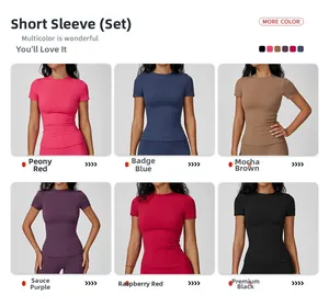 Slim fit brushed yoga set available in peony red, mocha, navy, purple, raspberry, and black