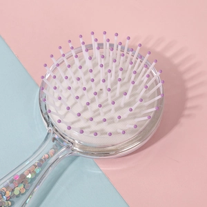 Transparent air cushion hairbrush with sparkling sequins and round massage bristles