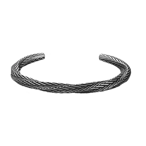 Vintage Viking style silver cuff bracelet with twisted woven texture and open design