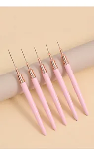 Detailed set of five pink nail art liner brushes with different fine tip lengths