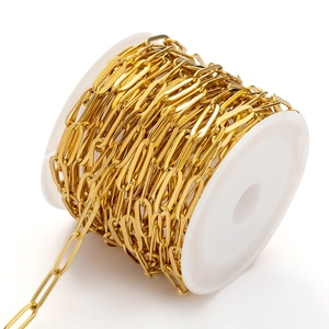18K gold plated 304 stainless steel paperclip chain on a white spool for DIY jewelry making