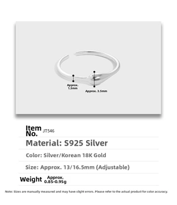Makroansicht von S925 Sterlingsilber Ringmaßen und detaillierten Größenangaben