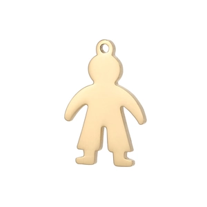 Polished gold titanium steel girl-shaped pendant charm on white background