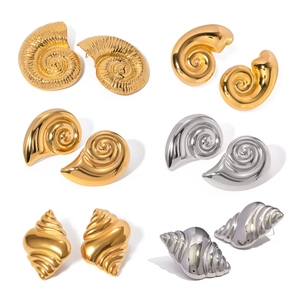 Polished stainless steel conch shell stud earrings set in gold and silver finishes