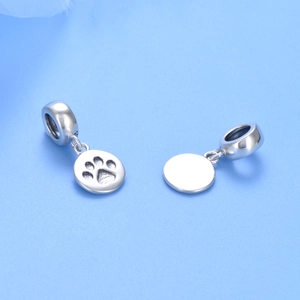 Polished 925 sterling silver dog paw print charm pendant for DIY bracelets and necklaces