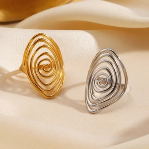 Minimalist spiral geometric stainless steel rings in gold and silver on silk