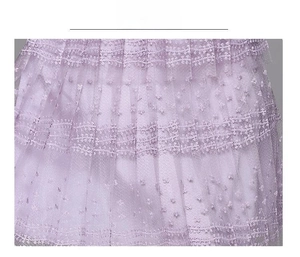 Detailed macro view of light purple lace fabric with textured mesh and embroidery