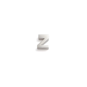 Detailed view of a silver stainless steel letter Z bead for DIY jewelry making