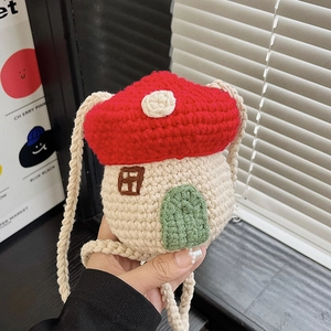 Handmade Crochet Mushroom House Crossbody Bag Mini Knit Shoulder Pouch Cute Cartoon Style For Women Girls