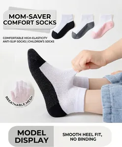 Close-up of breathable mesh cotton socks for children showing high elasticity and rib cuff