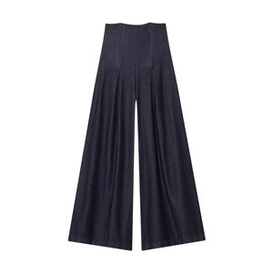 High Waist Wide Leg Jeans Denim Cotton Washed Retro Loose Straight Long Pants For Women Streetwear Solid Blue