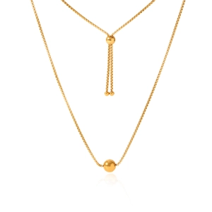 18K gold plated stainless steel box chain necklace with polished round pendant and slider clasp