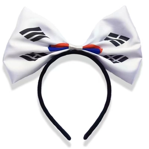 South Korea flag bow headband with large white satin ribbon and Taegukgi pattern