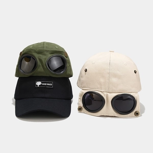 Pilot Goggles Baseball Cap Adjustable Cotton Canvas Sun Hat Fashion Outdoor Unisex Hip Hop Streetwear