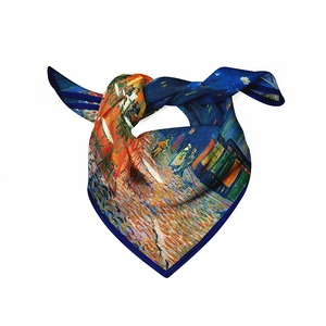 Square twill silk scarf featuring Van Gogh's Cafe Terrace at Night oil painting print