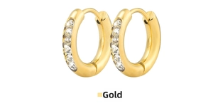 Detailed side view of gold stainless steel hoop earrings with micro-pave cubic zirconia