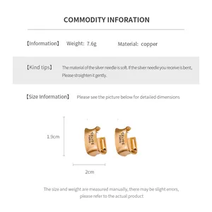 Detailed size chart showing 1.9cm height copper earrings with CELI♥E PARIS engraving