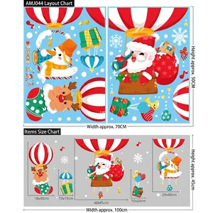 Christmas wall decal dimensions featuring Santa Claus on hot air balloon with snowflakes