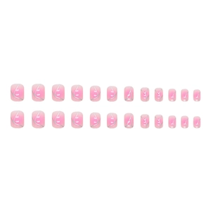 Faux ongles courts dégradé rose avec lignes pailletées argentées, lot de 24 pièces