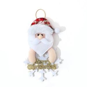Christmas tree hanging ornament featuring Santa Claus with red plaid hat and snowflake plaque