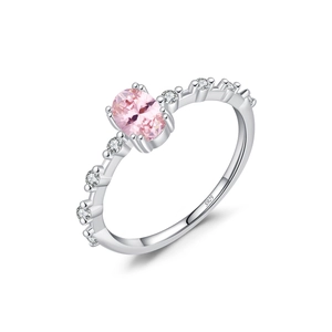 Elegant S925 sterling silver ring with a pink oval crystal and sparkling diamonds