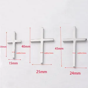 Size chart showing height and width options for polished stainless steel cross pendants