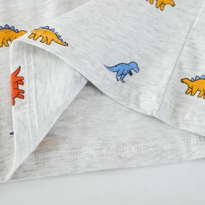 Toddler boys light grey cotton T-shirt featuring colorful cartoon dinosaur prints