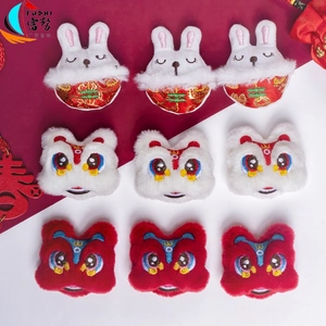 Chinese New Year Plush Brooch Lion Dance Rabbit Embroidery Decorative Pin For Clothing Bag Hat Accessory