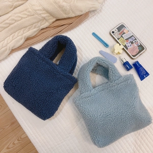 Mini sacs à main en laine d'agneau pelucheuse bleu foncé et clair pour automne hiver